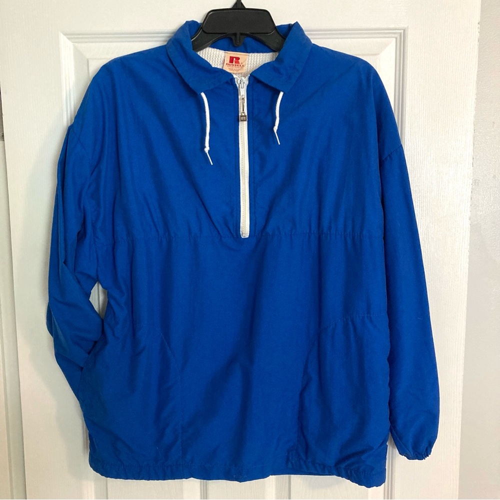 Vintage 70s Russell Sportswear Blue 1/4 Zip Lightweight Pullover Nylon Jacket